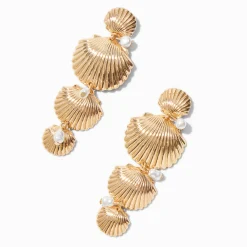Gold-tone Layered Seashell Drop Earrings