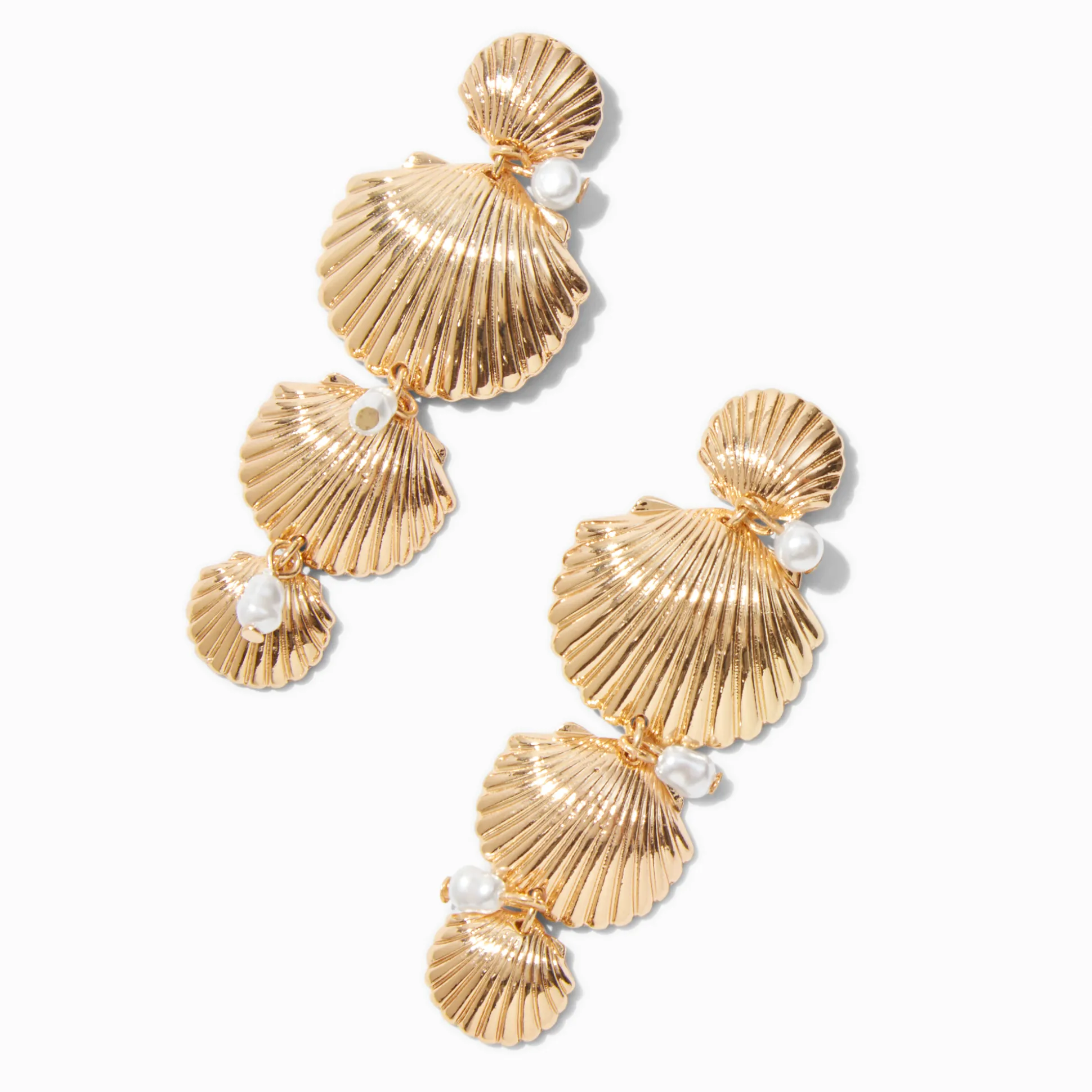 Gold-tone Layered Seashell Drop Earrings