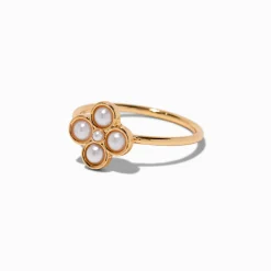Gold-tone Pearl Clover Ring