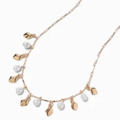 Gold-tone Pearl Dangle Necklace