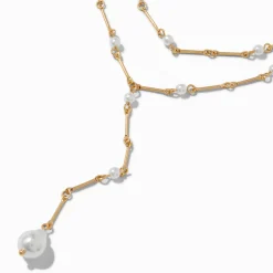 Gold-tone Pearl Y-Neck Multi-Strand Necklace