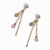 Gold-tone Pink Clover Pearl Chain Drop Earrings