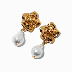 Gold-tone Rose & Pearl Micro Drop Earrings