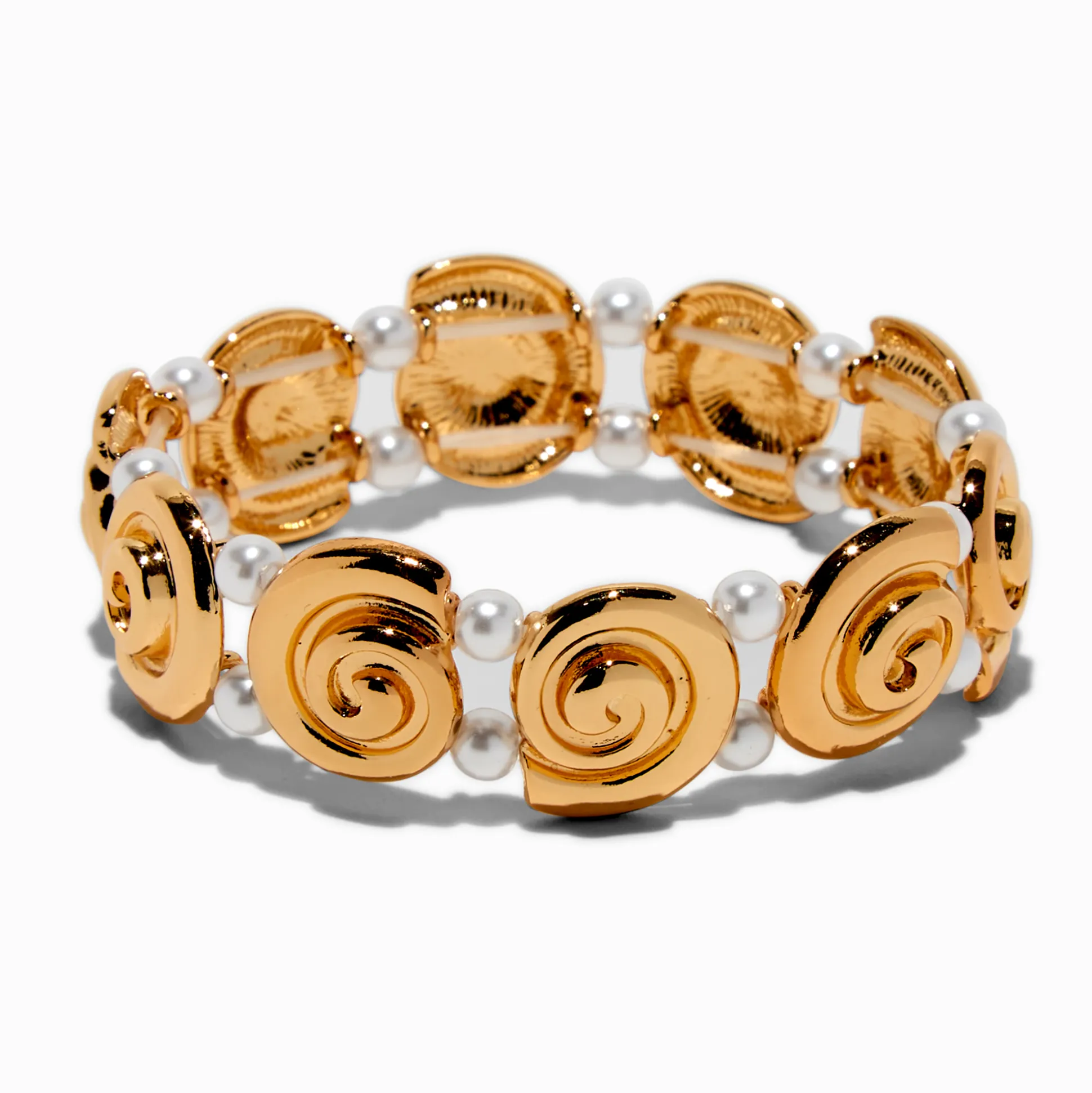 Gold-tone Sand Dollar & Pearl Stretch Bracelet