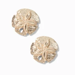 Gold-tone Sand Dollar Stud Earrings
