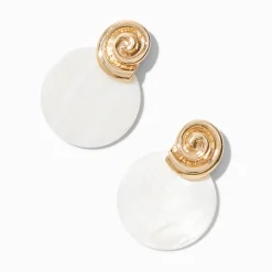 Gold-tone Seashell Pearl Disc Drop Earrings