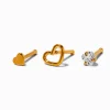 Gold-tone Stainless Steel Cubic Zirconia 20G Heart Nose Rings - 3 Pack
