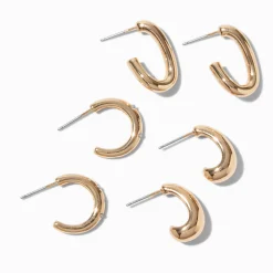 Gold-tone Swoop Oval Hoop Earring Stackables Set - 3 Pack