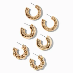 Gold-tone Textured Hoop Earrings - 3 Pack