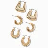 Gold-tone Textured Mixed Hoop Earring Stackables Set - 3 Pack