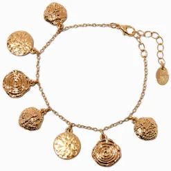 Gold-tone Textured Swirl Coin Charm Bracelet