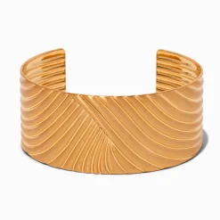 Gold-tone Thick Ribbed Cuff Bracelet