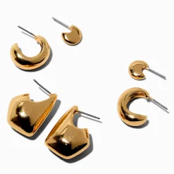 Gold-tone Thick Stackable Hoop Earrings - 3 Pack