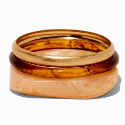 Gold-tone Tortoiseshell Marble Bangle Bracelets - 3 Pack