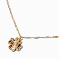 Gold-tone Twisted Chain Textured Clover Pendant Necklace
