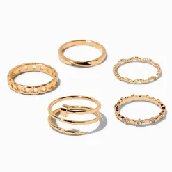 Gold-tone Twisted Nail Rings - 5 Pack