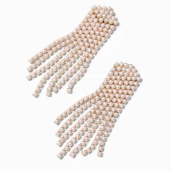 Gold-tone Wide Pearl Fringe Drop Earrings