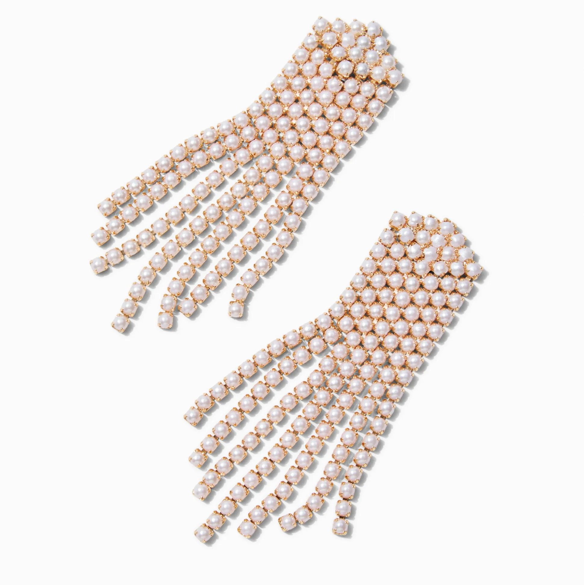 Gold-tone Wide Pearl Fringe Drop Earrings