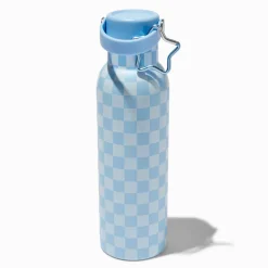 Gourde en acier inoxydable bleue à carreaux