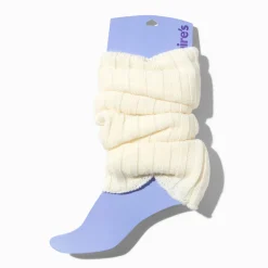 Guêtres en maille côtelée façon cardigan couleur ivoire