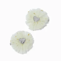 Heart Gold Bow Rosette Hair Clips - 2 Pack