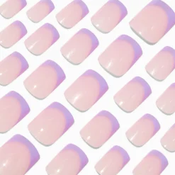 Holographic Purple French Tip Medium Square Vegan Faux Nail Set - 24 Pack