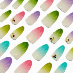 Holographic Seashell Long Almond Vegan Faux Nail Set - 24 Pack