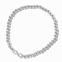 Infinity Charm Silver-tone Shot Bead Stretch Bracelet