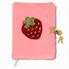 Journal à cadenas en fausse fourrure rose fraise en strass