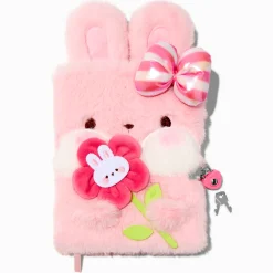 Journal à cadenas en fausse fourrure lapin rose