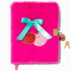Journal à cadenas en fausse fourrure avec icônes cerises