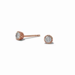 18k Rose Gold Plated 3mm Cubic Zirconia Basket Stud Earrings