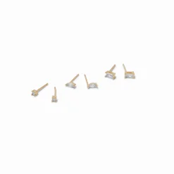 18kt Gold Plated Cubic Zirconia 2mm, 3mm, & 4mm Oblong Stud Earrings - 3 Pack
