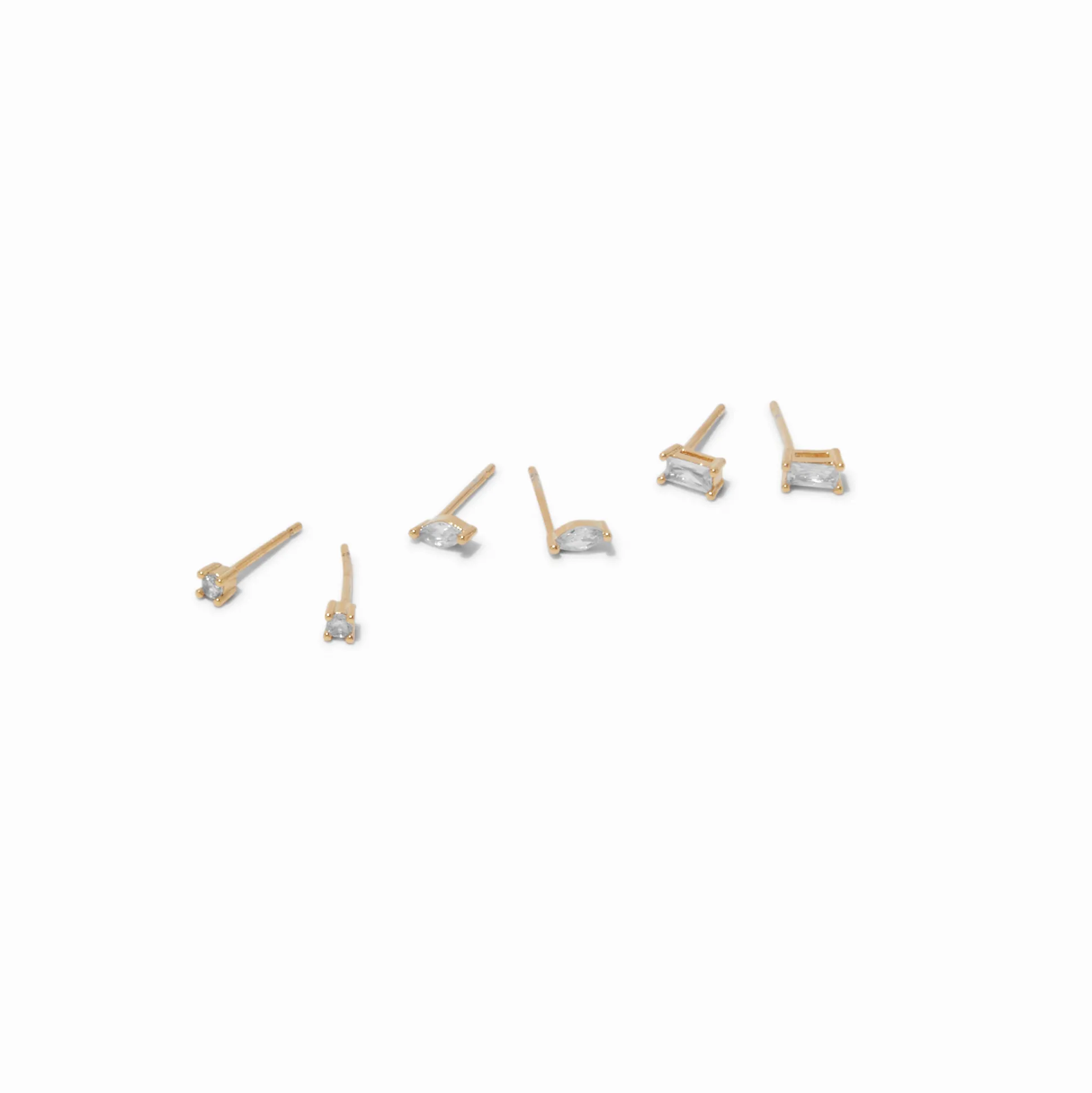 18kt Gold Plated Cubic Zirconia 2mm, 3mm, & 4mm Oblong Stud Earrings - 3 Pack