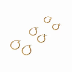 18kt Gold Plated 10mm, 12mm, & 14mm Hoop Earrings - 3 Pack