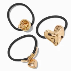 Élastiques à breloques cœur couleur dorée - Lot de 3