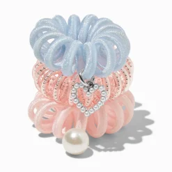 Élastiques en spirale breloques scintillantes roses et bleues - Lot de 3
