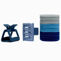 Élastiques et pinces à cheveux athlétiques bleus - Lot de 14