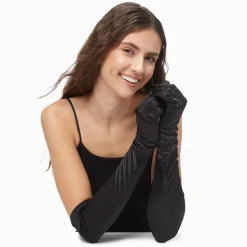 Longs gants en tissu satiné noir