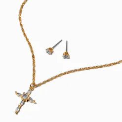 Lot clous d'oreilles et collier à pendentif entrecroisés en zircon cubique d'imitation