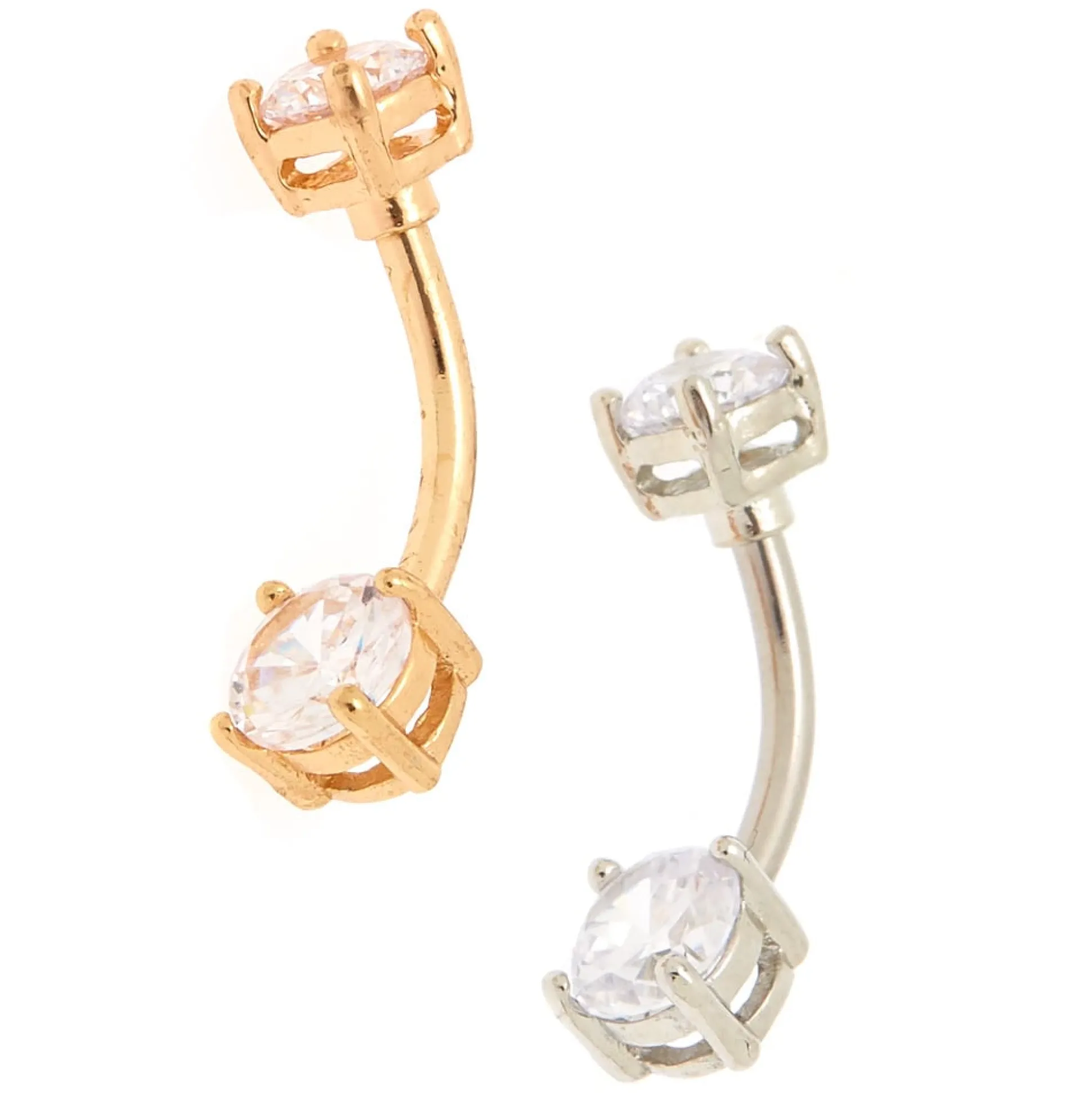 Lot de 2 barres de piercing nombril en zircon cubique d’imitation 14 g en métaux mixtes