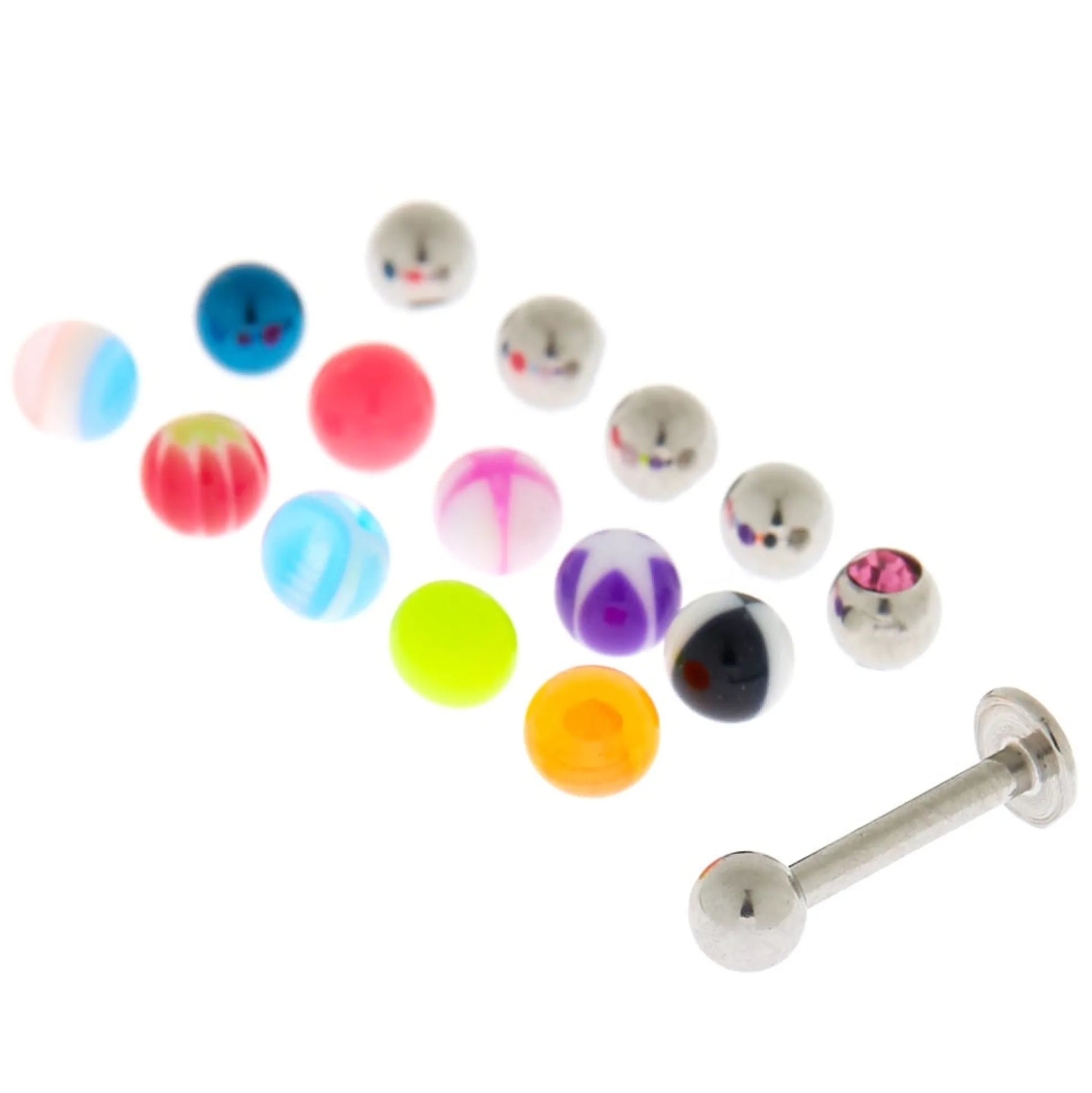 Lot de 16 boules de rechange pour clous de piercing labret 1,2mm couleur argenté