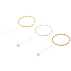 Lot de 6 clous et anneaux de nez tressés 22 g en métaux mixtes