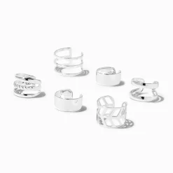 Lot de 6 manchettes d'oreilles géométriques couleur argentée