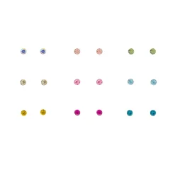 Lot de 9 paires de clous d’oreille 2 mm arc-en-ciel