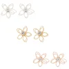 Lot de 3 paires de clous d'oreille fleurs en fil de fer en métaux mixtes