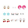 Lot de 9 paires de clous d’oreille bonbons et panda arc-en-ciel