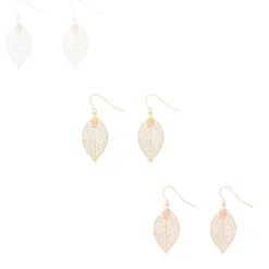 Lot de 3 pendantes de 2,5 cm en métaux mixtes avec feuille à motif en filigrane