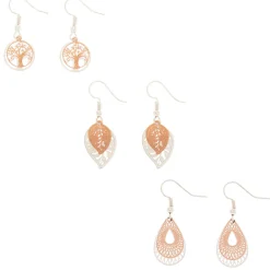 Lot de 3 pendantes en métaux mixtes avec motif filigrane