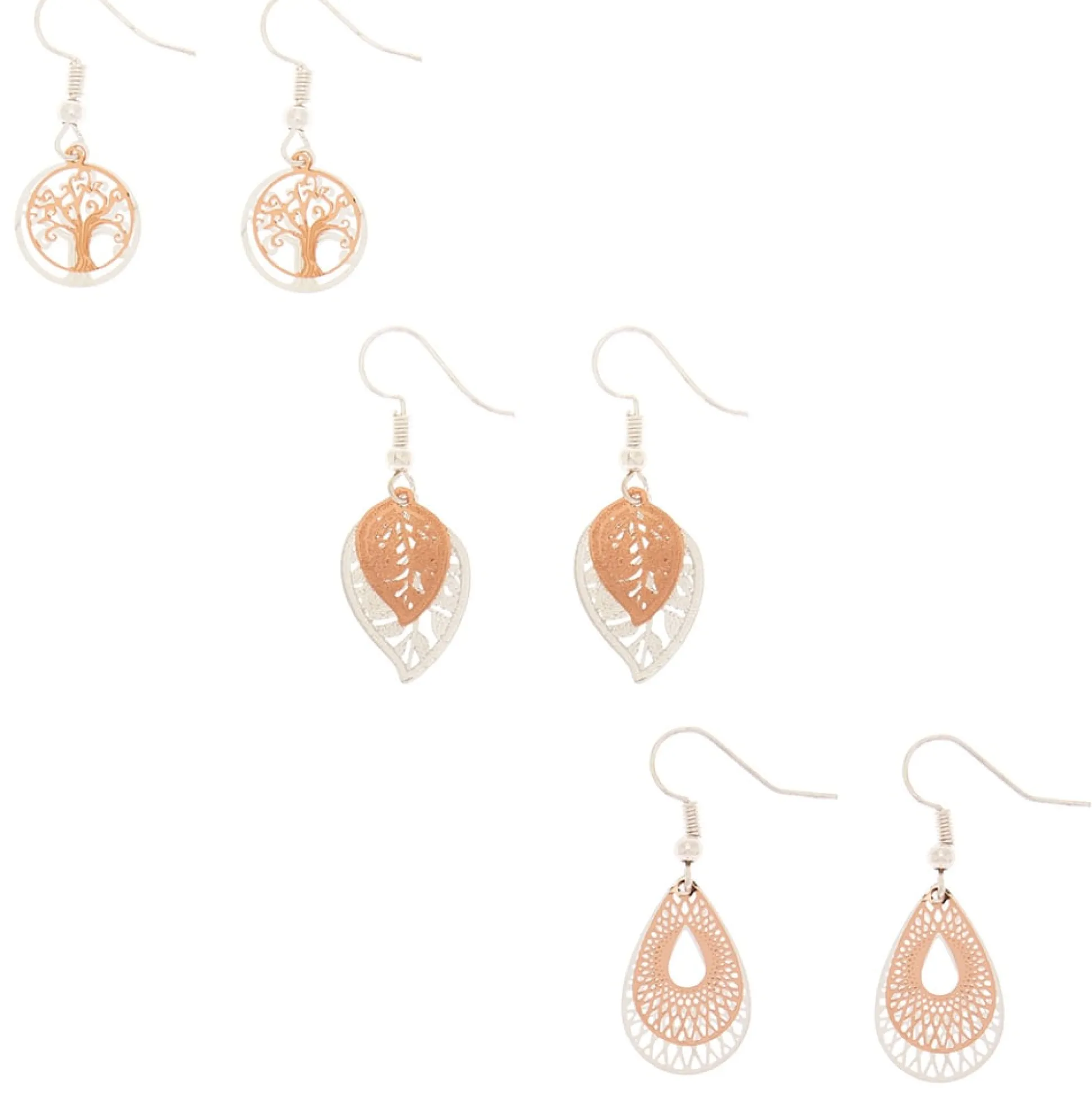 Lot de 3 pendantes en métaux mixtes avec motif filigrane